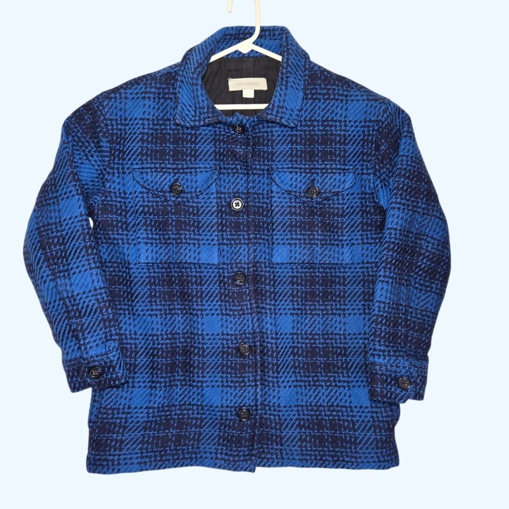 Outerknown Blanket Shirt Jacket Blue Plaid Organic Cotton Womens Small Outdoors